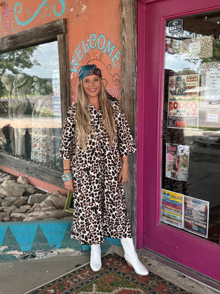Leopard Print Midi Shirt Dress by Ivy Jane