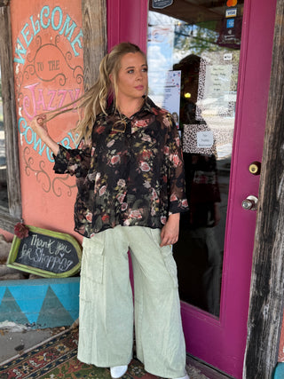 Laredo Night Bloom Button Down Top