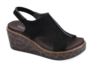 Corkys Carley Black Leopard Platform Wedge Sandal
