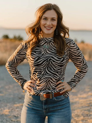 Clover Quinn Wild Stripe Mesh Top