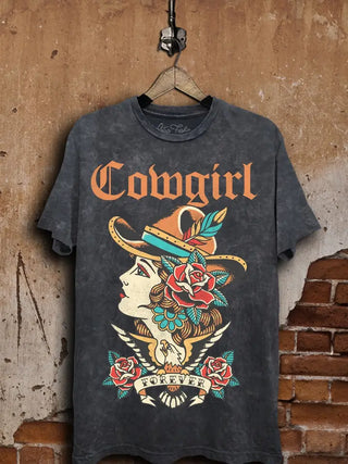 Cowgirl Forever Black Tattoo Tee