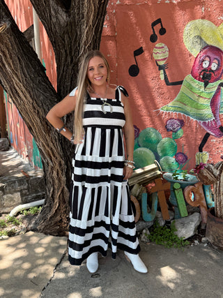 Stripe Tiered Maxi Smocked Top Dress