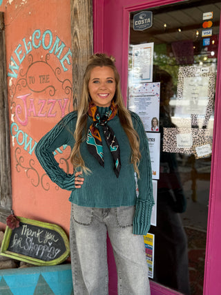 Harlow Hunter Green Cable Knit Sweater