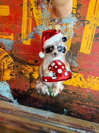 Raccoon w/Mushroom Ornament