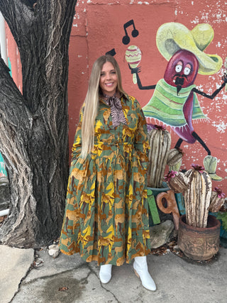 Sienna Green Horse Button-Down Maxi Dress