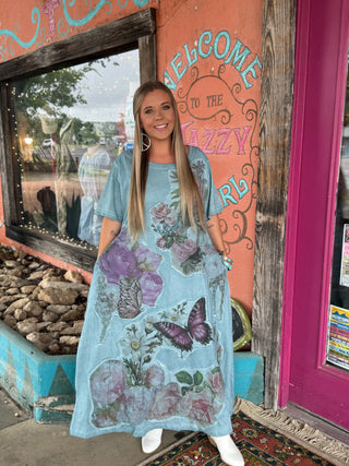 Blue Butterfly T-shirt Dress