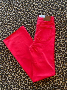 Tummy Control Flare Judy Blue Jeans - Red