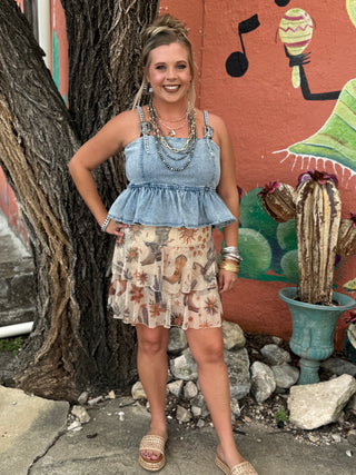 Spur Peplum Denim Top