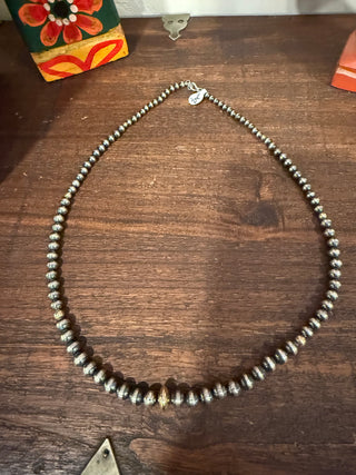 Navajo Pearl Necklace with Gold Beads