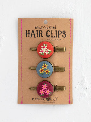 Embroidered Floral Hair Clips Set of 3