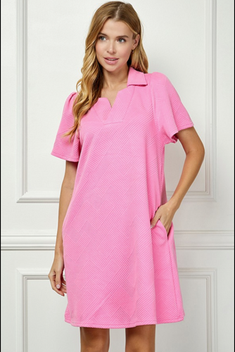 Collared Textured Dress - Bubblegum