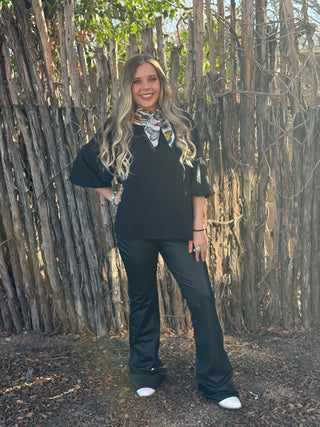 Noir Drift Balloon Sleeve Top