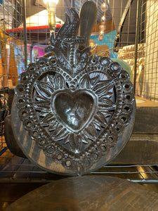Flaming Sacred Heart with Cross Metal Art