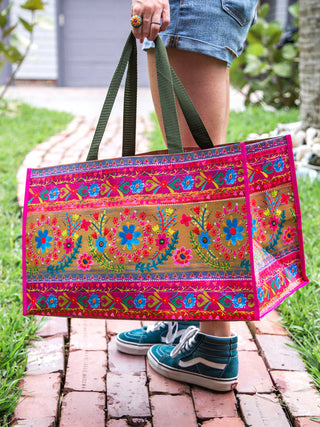 Floral Border Carry All Happy Tote Bag