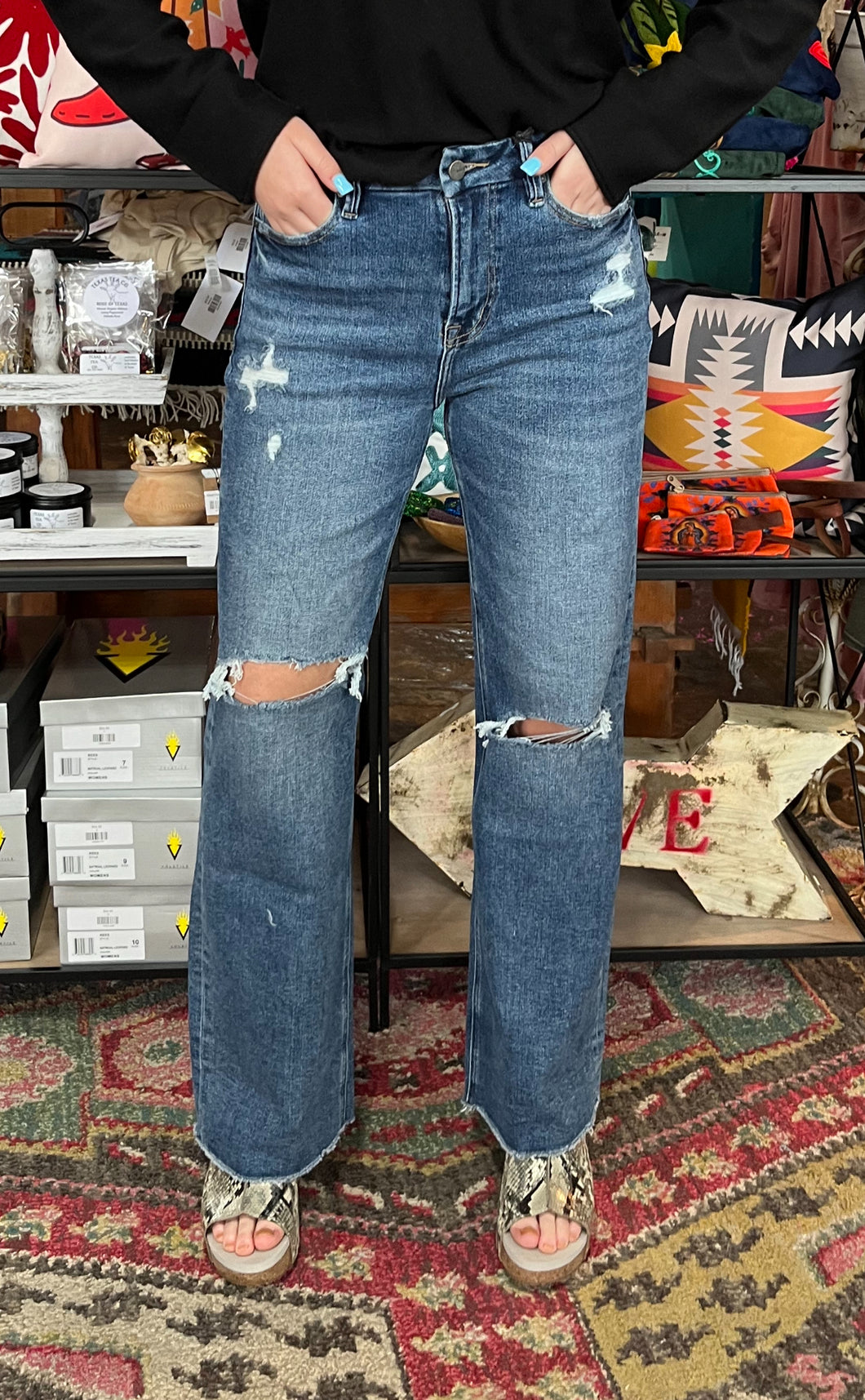 High Rise Wide Leg Destroyed Mica Jeans