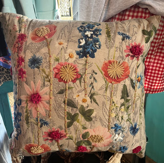 Floral Blue Bonnet Embroidered Pillow