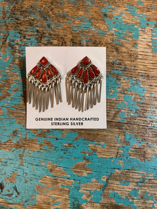 Coral & Fringe Earrings