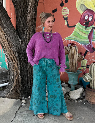 Teal Flora Knit Pants by Easel