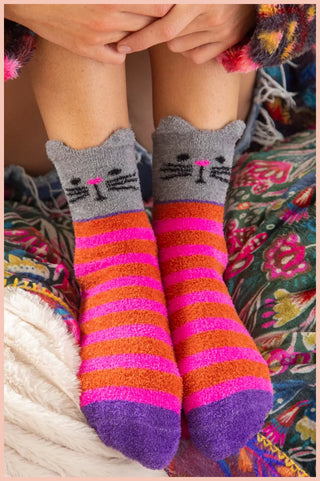 Hot Pink Cat Cozy Socks