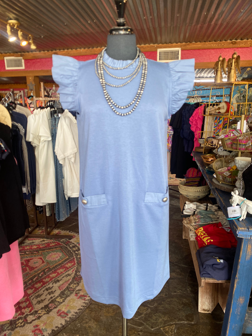 Ruffled Cap Sleeves Shift Dress