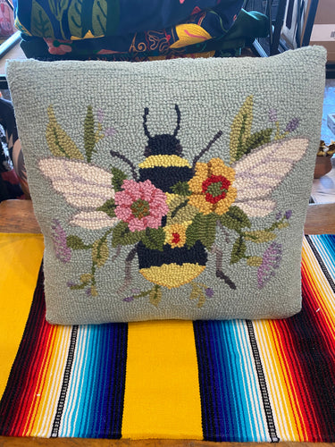 Floral Bee Hooked Pillow