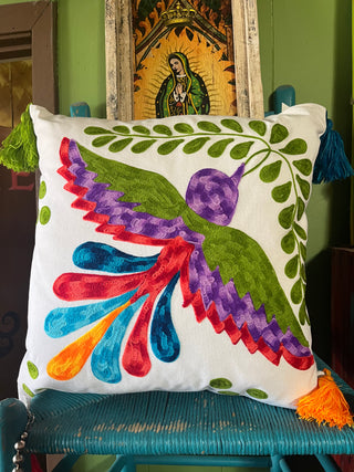 Talavera Bird Embroidered Pillow