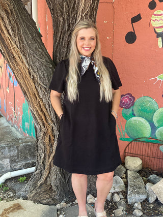 Collared Textured Dress - Black
