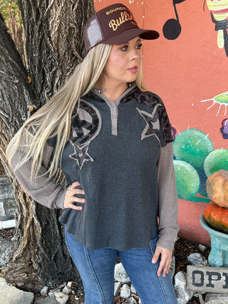 Morgan Star Olive Hoodie Top