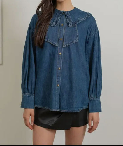 Blaze Ruffle Collar Denim Top