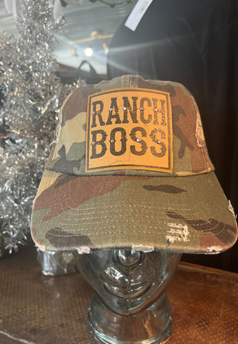 Distressed Camo Ranch Boss Cap With Crystals