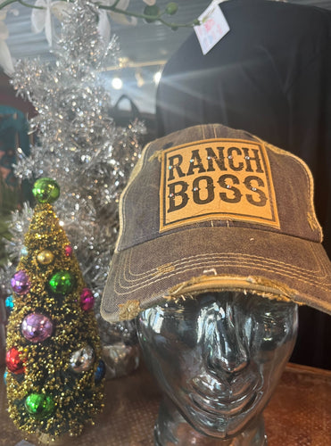 Vintage Distressed Denim Ranch Boss Cap With Crystals