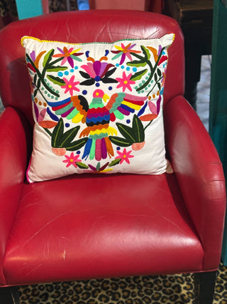 Otomi Bird Embroidered Pillow
