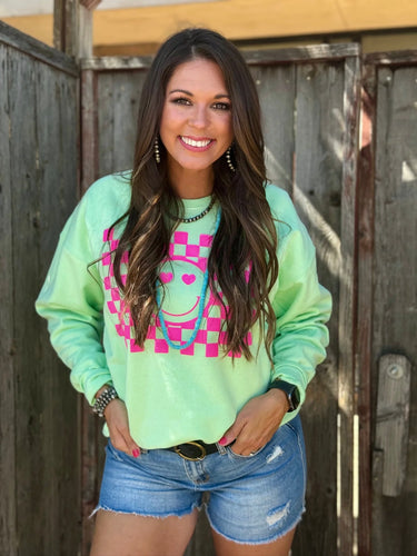 Pink Puff Smiley Crewneck Sweatshirt