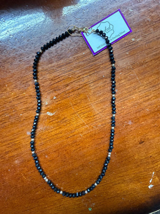Jet Black Gold Beaded Necklace
