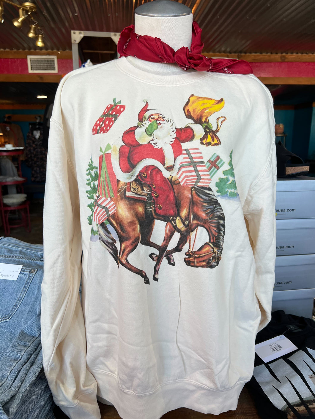 Bronco Riding Santa Sweatshirt