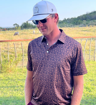 Floral Tomahawk Golf Button Up | Black & Gold