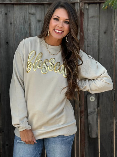 Gold Puff Blessed Crewneck Sweatshirt