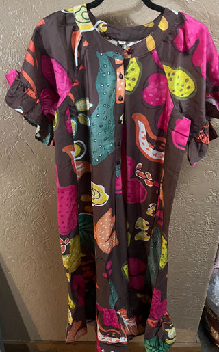 Bold Abstract Botanical Button Front Dress by Ivy Jane