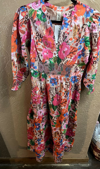 Wild Floral Smocked Long Sleeve Mini Dress by Ivy Jane