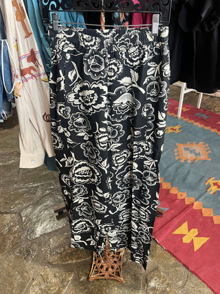 Floria Black and White Floral Wide Leg Pant