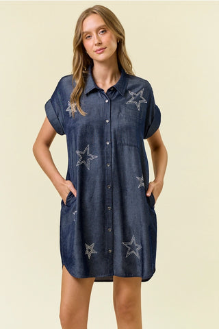 Indigo Star Shirt Dress