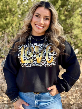 Leopard Love in Gold Puff Black Sweatshirt