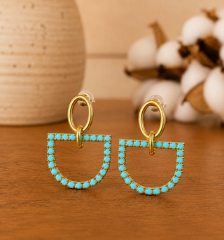 Lucinda Gold Horsebit Earrings in Turquoise
