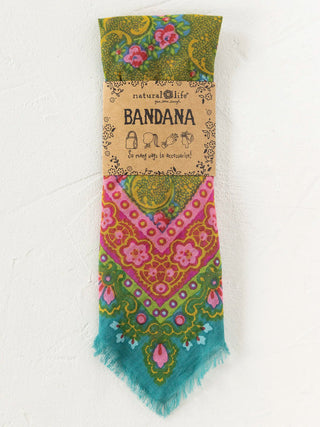 Teal Filigree Printed Cotton Bandana Scarf