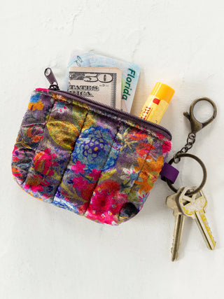Floral Velvet Keychain Coin Pouch