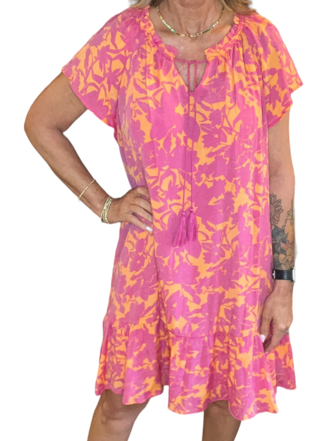 Padre Pink Orange - Cap Sleeve Dress