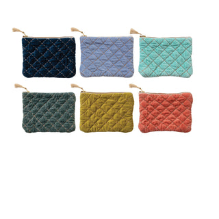 Quilted Zip Embroidery & Tassel Pouch