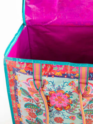 Red Folk Flower Small Rolling Tote Bag