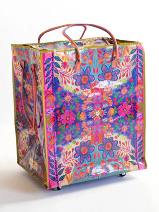 Royal Blue Folk Flower XL Rolling Tote