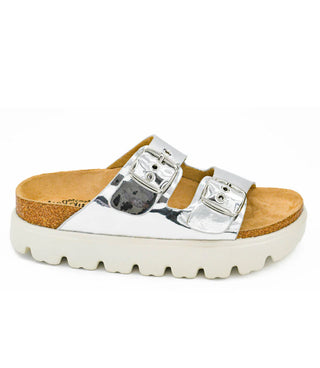 Rumor Has It in Silver Mirror Metallic Sandals by Corkys